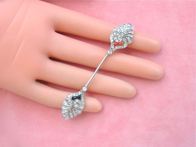 ANTIQUE ART DECO 1.35ctw DIAMOND RED CORAL BRACK ONYX (1 of 4)