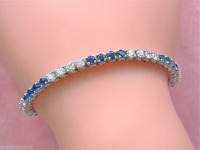 VINTAGE 3ctw DIAMOND 3.6ctw SAPPHIRE 6.25” TENNIS LINE (1 of 4)