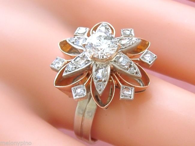 VINTAGE RETRO 1.4ctw DIAMOND PINK 18K STERLING FLOWER (1 of 4)