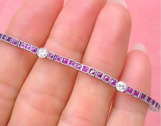 3ct RUBY DIAMOND PLATINUM BOX SETTING TENNIS BRACELET (1 of 4)