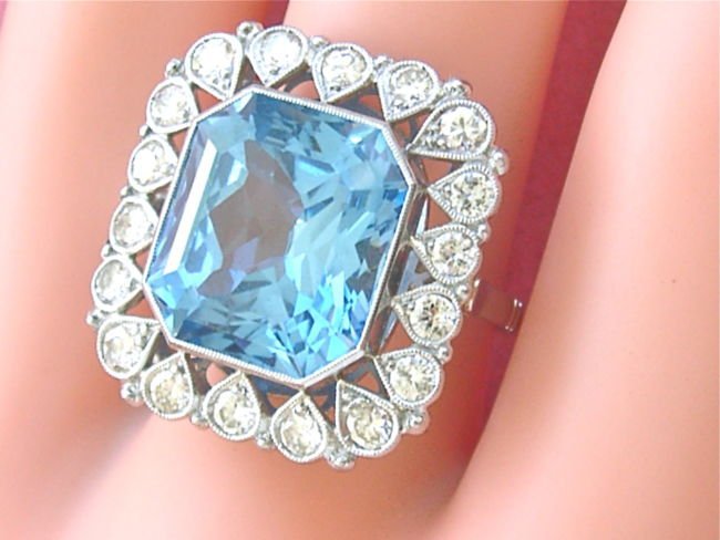 ART DECO 1.2ctw DIAMOND 15ct AQUA BLUE TOPAZ PLATINUM (1 of 4)