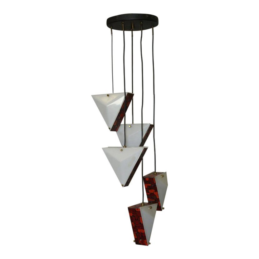 Esperia Chandelier: Vintage Esperia Chandelier plexi Shades Measurement Height: 40" / 101.6cm Diameter: 14" / 35.56cm Shipping Domestic: Shipping cost will vary depending upon location. International: Shipping cost will