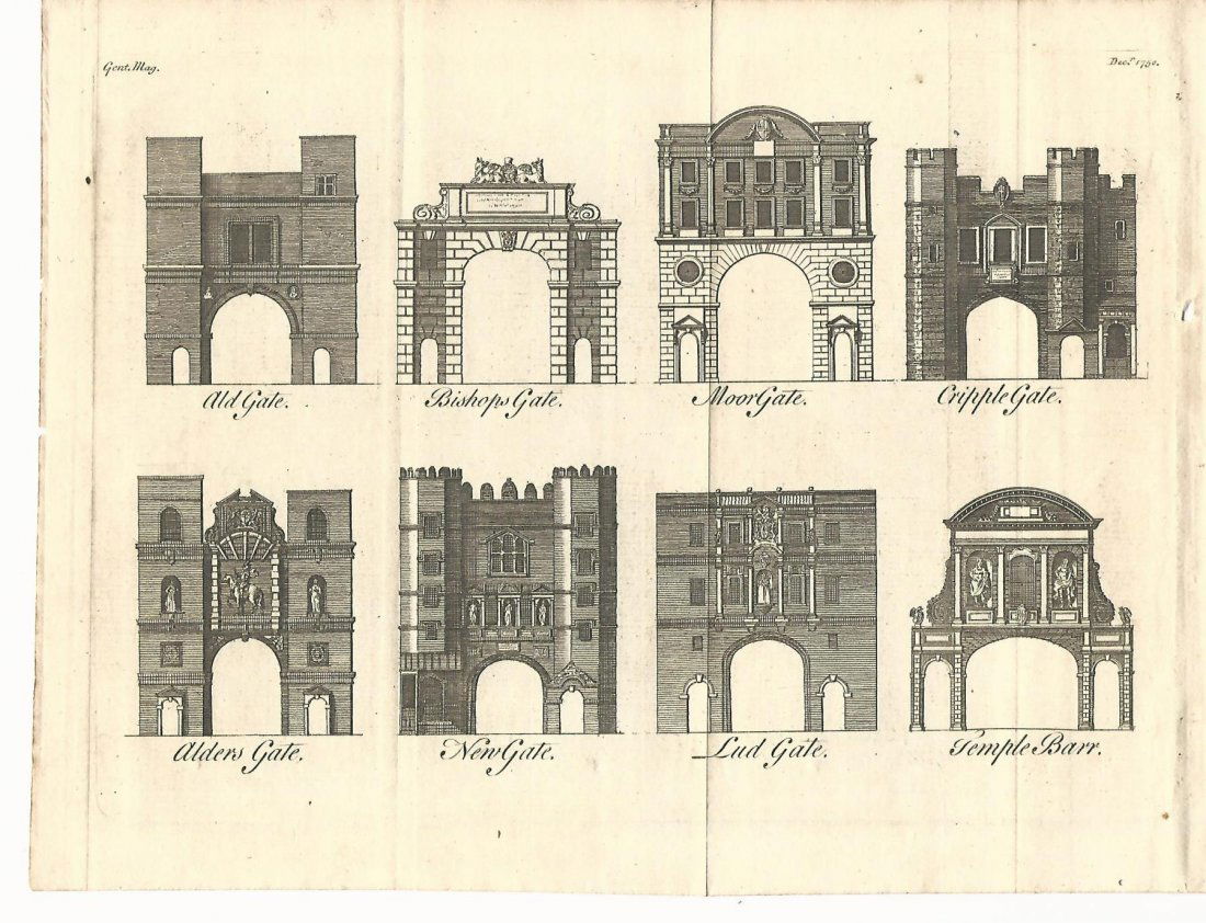 1750 Engraving of Gates of London (1 of 1)