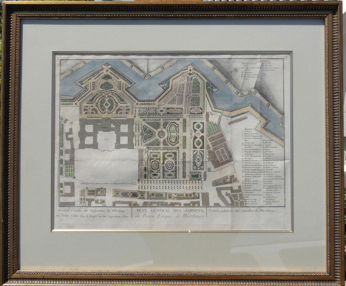 18th-C. Würzburg Court Garden Plan, Framed (1 of 5)