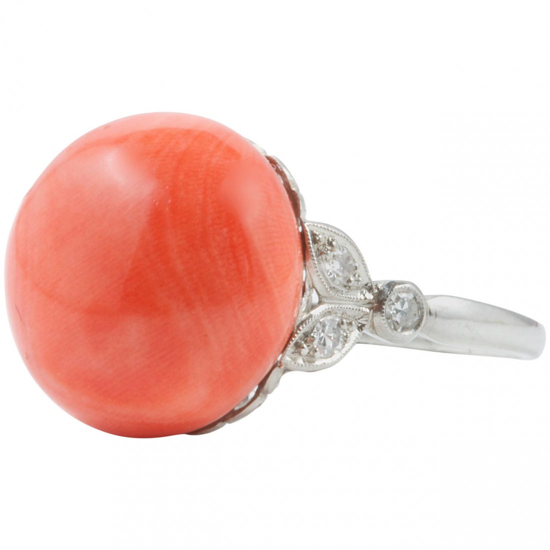 Art Deco Coral Diamond Platinum Ring (1 of 4)