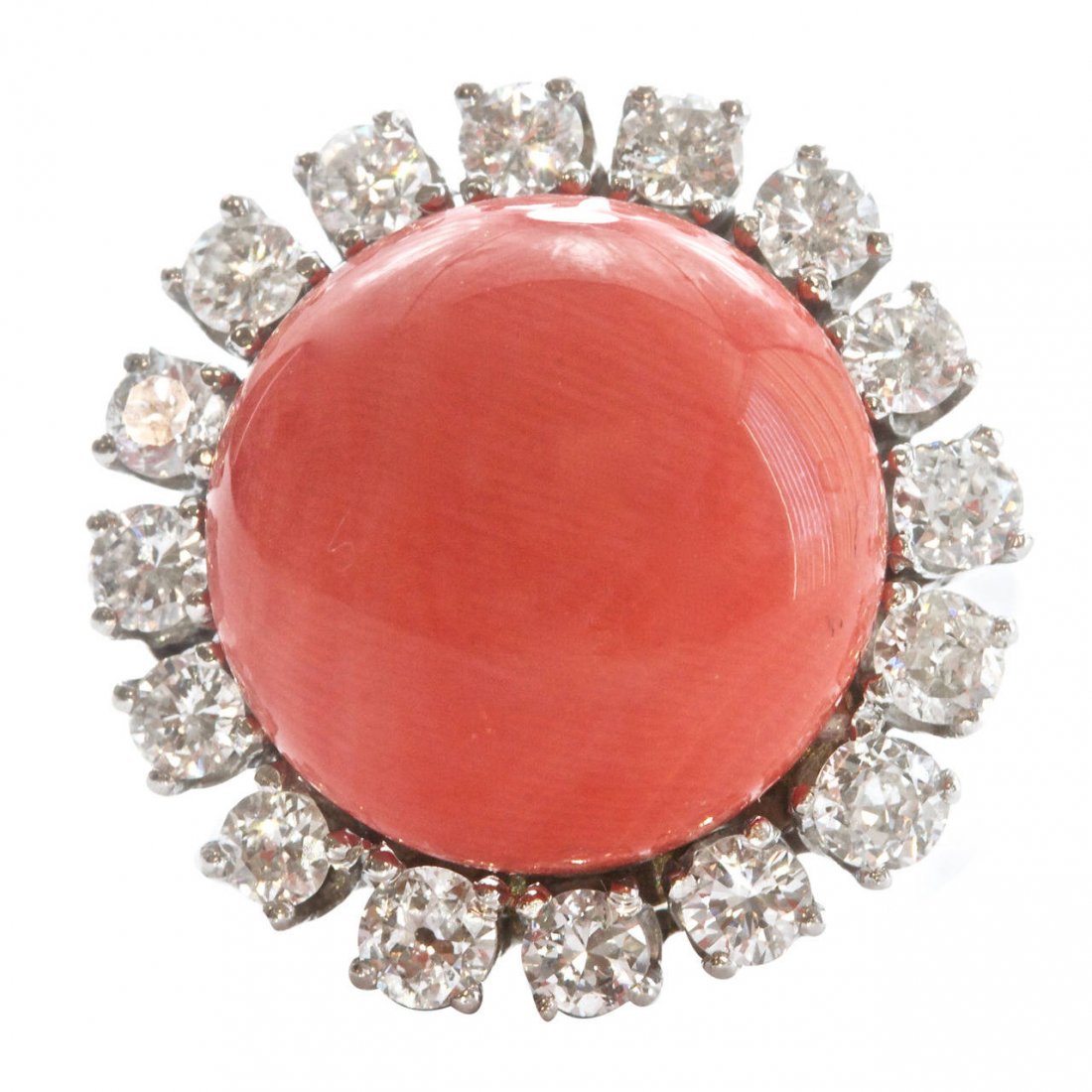 Coral Diamond Gold Platinum Ring (1 of 4)