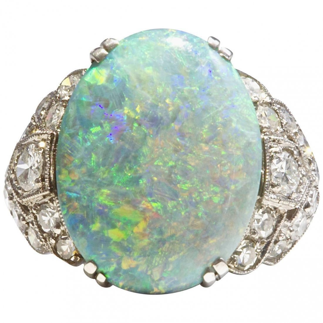 Natural GIA Cert Opal Diamond Platinum Ring (1 of 4)