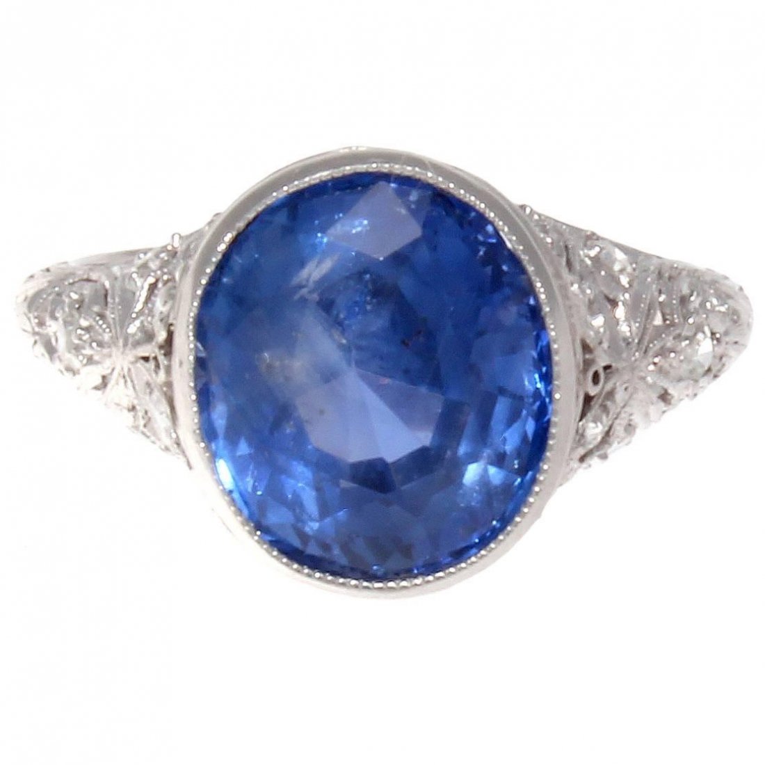 Art Deco Natural 6.36 Sapphire Diamond Platinum Ring (1 of 4)