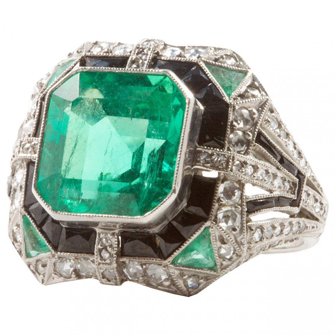 AGL 6.11 Colombian Emerald Diamond Onyx Platinum Ring (1 of 4)