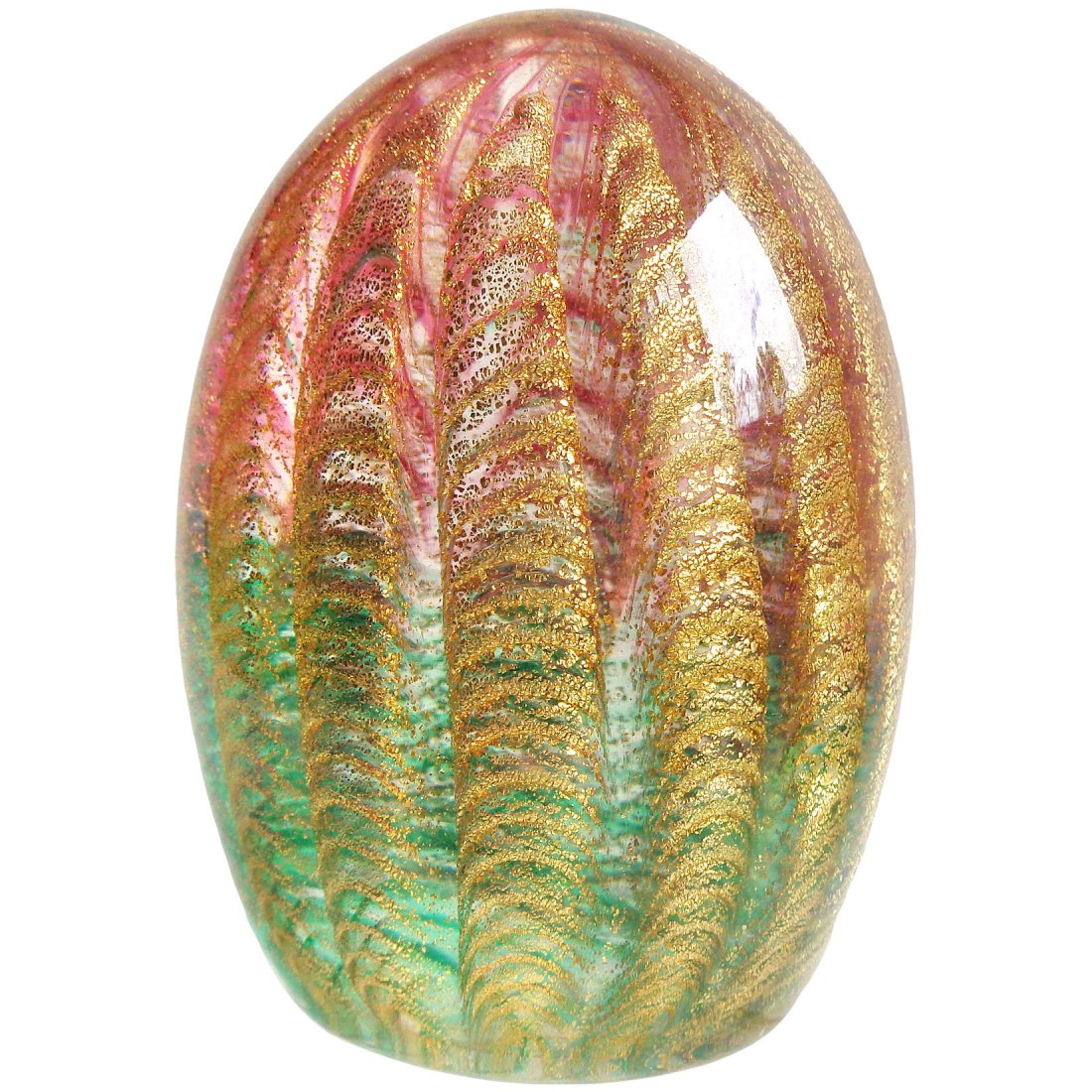 Barovier Toso Murano Pink to Green, Gold Paperweight (1 of 3)