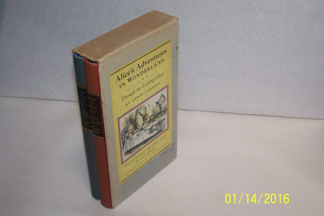 Lewis Carroll, Alice's adventures in Wonderland and: Lewis Carroll, Alice's adventures in Wonderland and through the looking Glas Copyright dates 1946 special edition published by Random House. Illustrated by John Teniel and colored by Fritz Kredel. Bot
