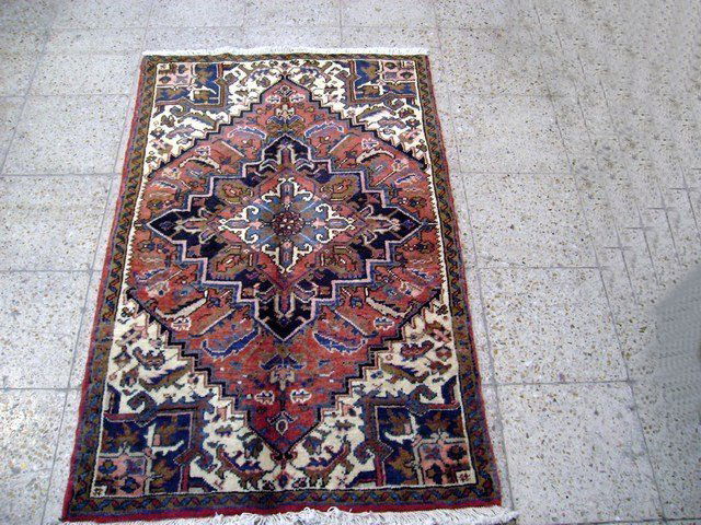4x5 Persian Heriz Rug Hand knotted Old: Rug #:8037, Condition:Excellent, Exact Size: 3' 10'' x 5' 1'', Area Rug Size: 4x5, Age:1970s, Material: Wool on Cotton Foundation, Design:Heriz, Rug Handmade in Iran. You'll marvel at the details and