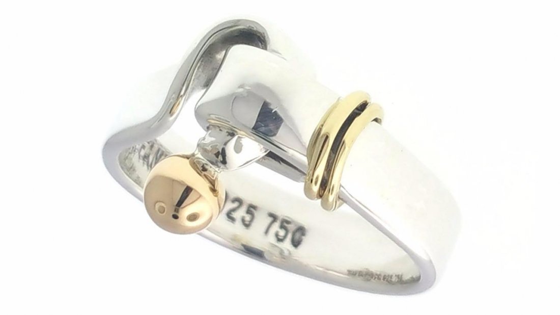 TIFFANY & CO 18k YELLOW GOLD STERLING SILVER RING HOOK (1 of 4)