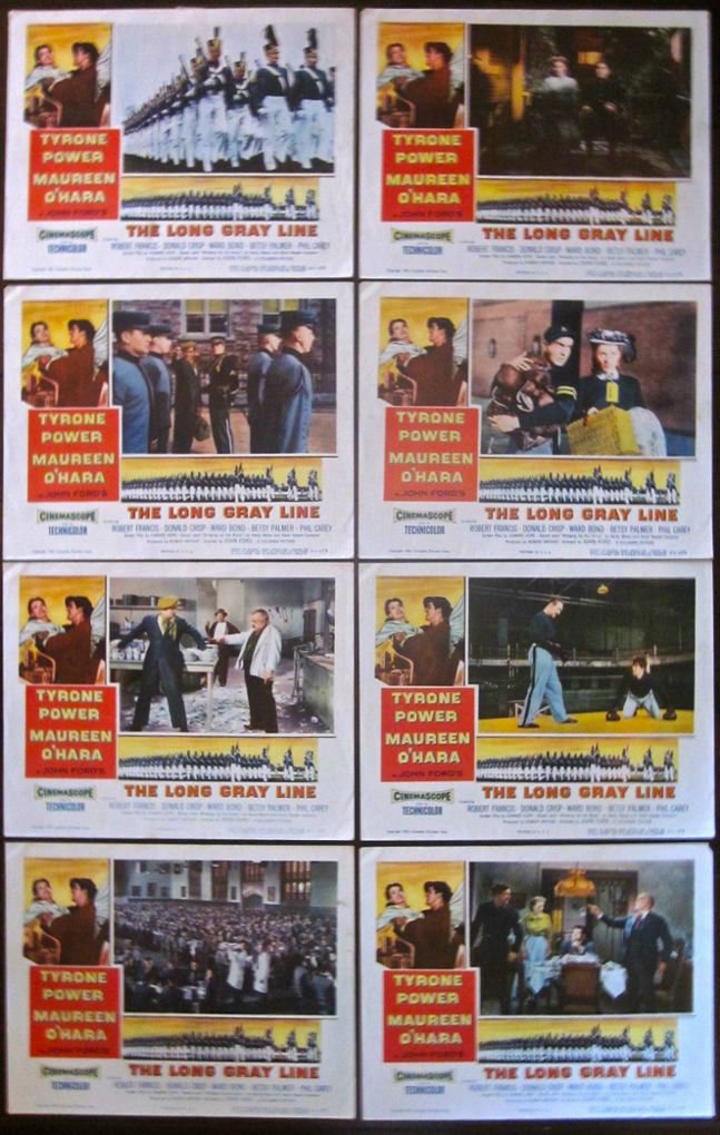 THE LONG GRAY LINE -ORIGINAL 1954 LOBBY CARD SET- RARE: THE LONG GRAY LINE -ORIGINAL 1954 LOBBY CARD SET- RARE JOHN FORD & TYRONE POWER! Original 1954 Lobby Card Movie Advertising posters (11" x 14") Poster has some corner wear, some wrinkling, some fading
