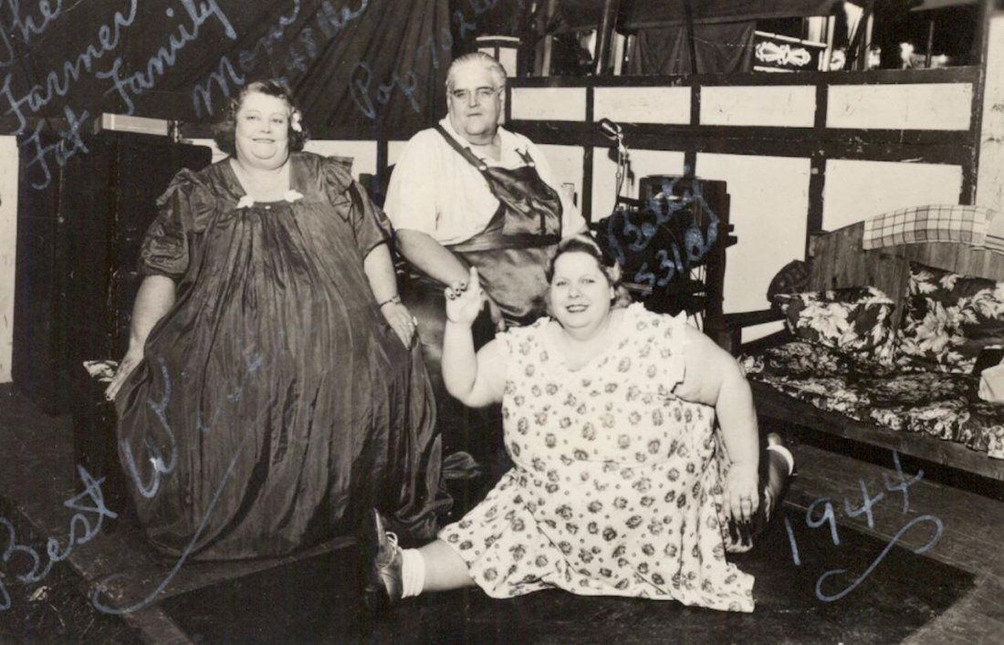 1944 RPPC Circus Freak Obese Sideshow People (1 of 3)