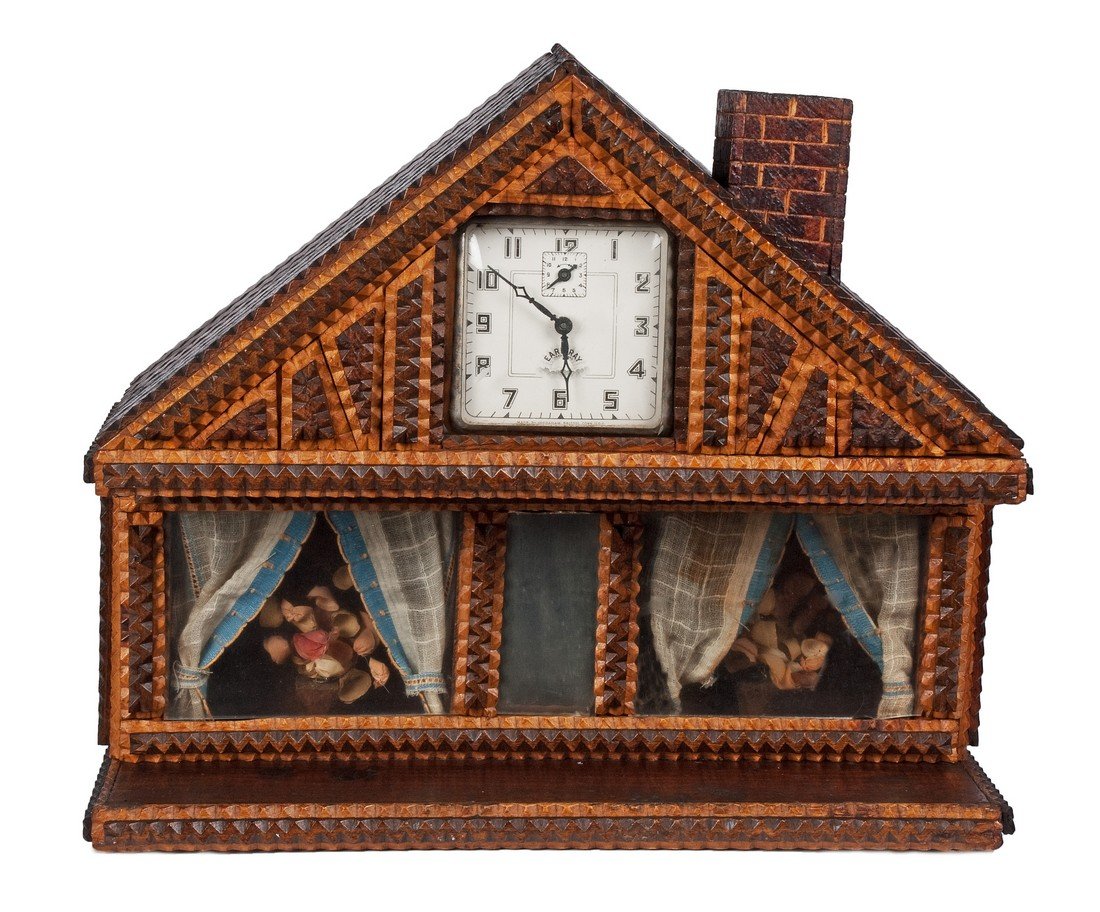 Tramp Art House Shaped Clock Case Illustrated (1 of 2)