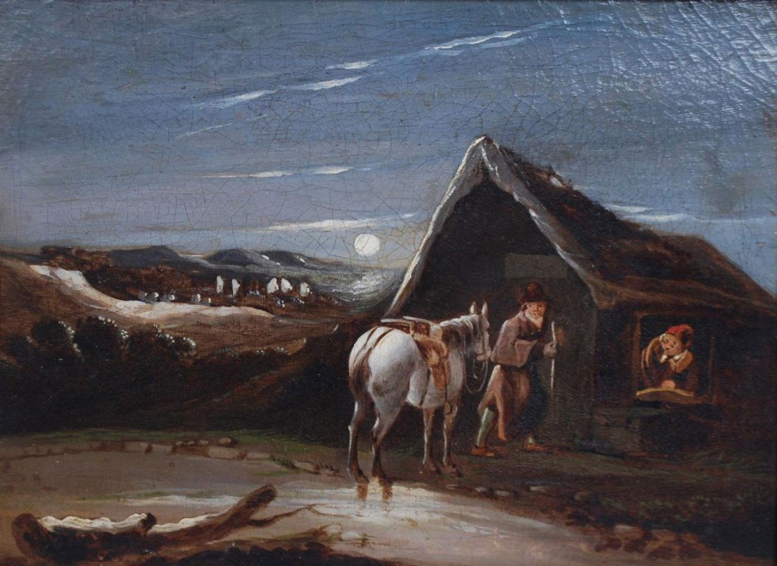 Antique 19c Original Oil on Canvas Painting: Old Couple (1 of 1)