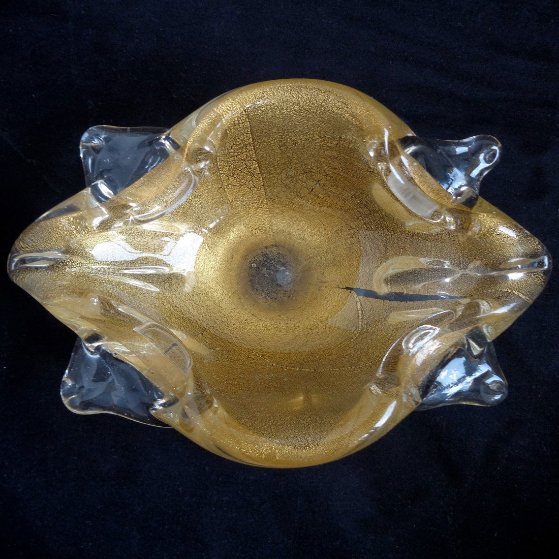 Murano Gold Flecks Pulled Glass Bowl (1 of 3)