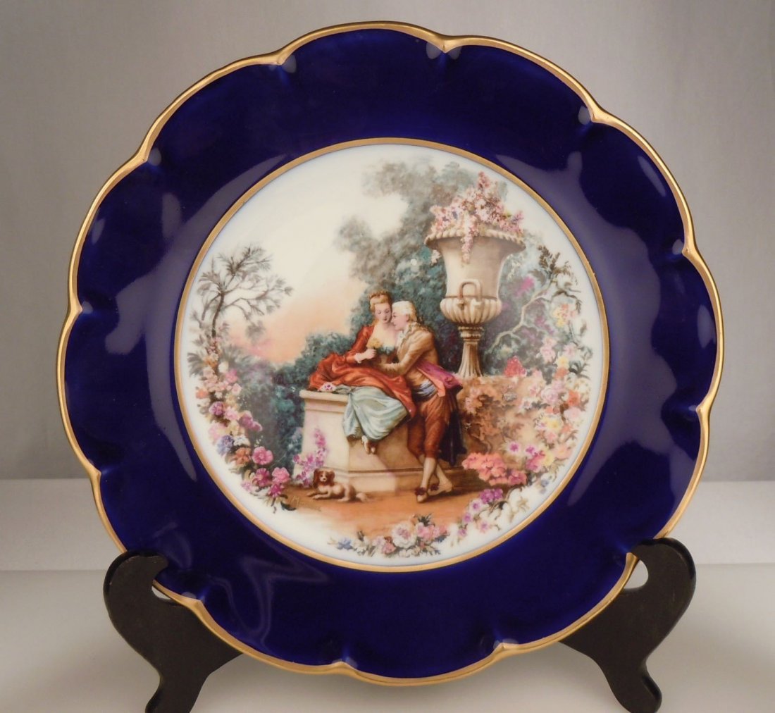 Vintage Limoges Porcelain Moreau Cabinet Plate - Cobalt (1 of 4)
