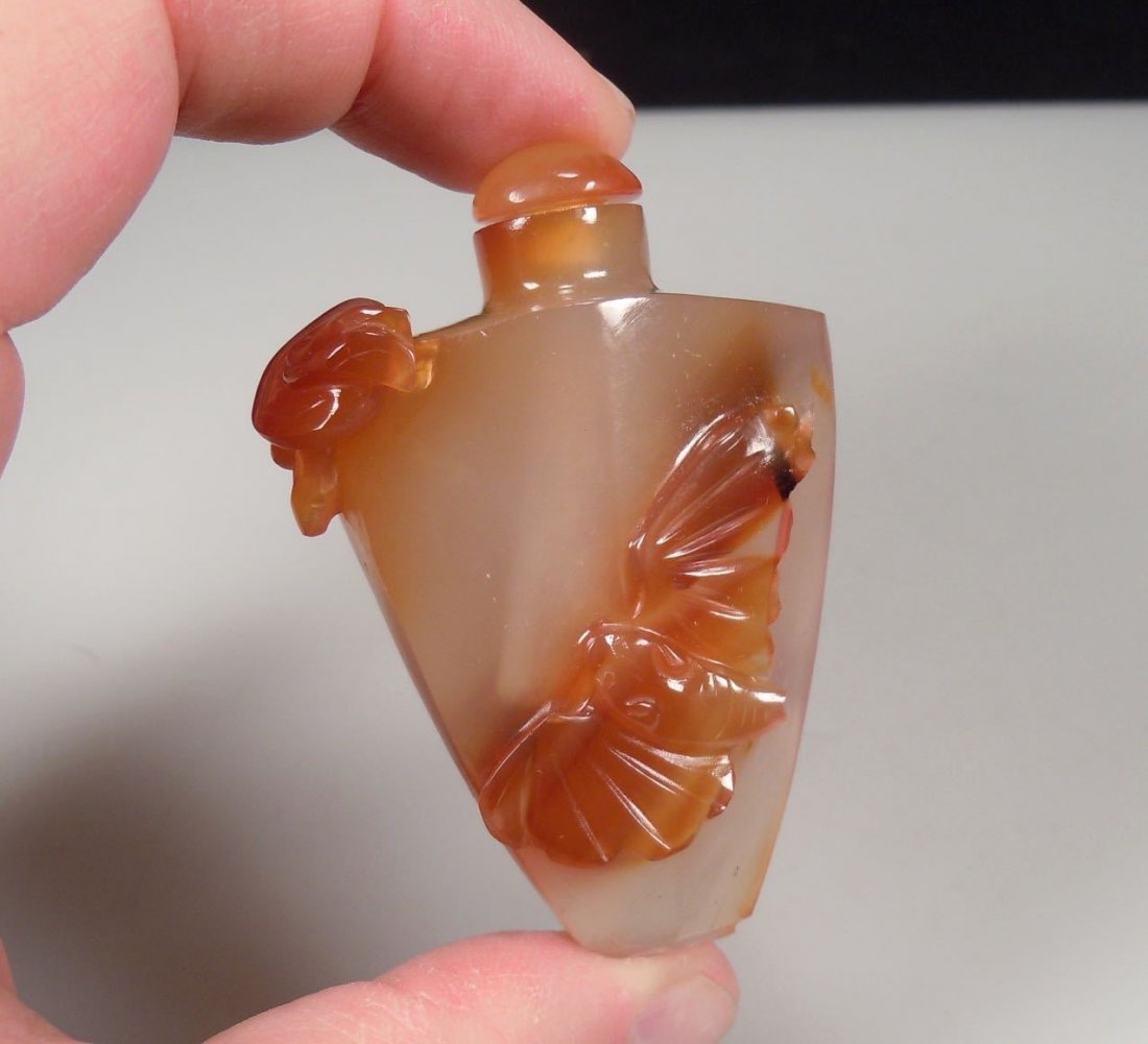 Chinese Carved Hardstone Snuff Bottle: Bats & Coins (1 of 4)