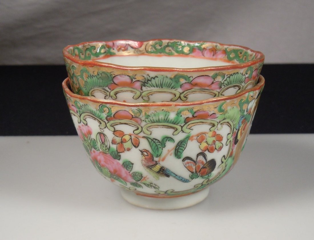 Chinese Rose Medallion 2 Tea Cups: Export Porcelain (1 of 9)