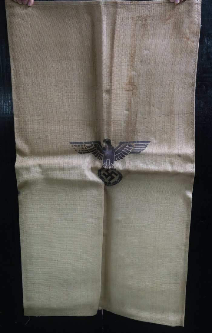 WWII German Nazi Supply Bag: This Lot Includes a Large Nazi Supply Bag with Eagle Holding Mobil Swastika surrounded by Wreath. On the Opposite side the Bag is Marked "H. Verpfl 1943". This is a Heavy Duty Canvas Bag with no Holes