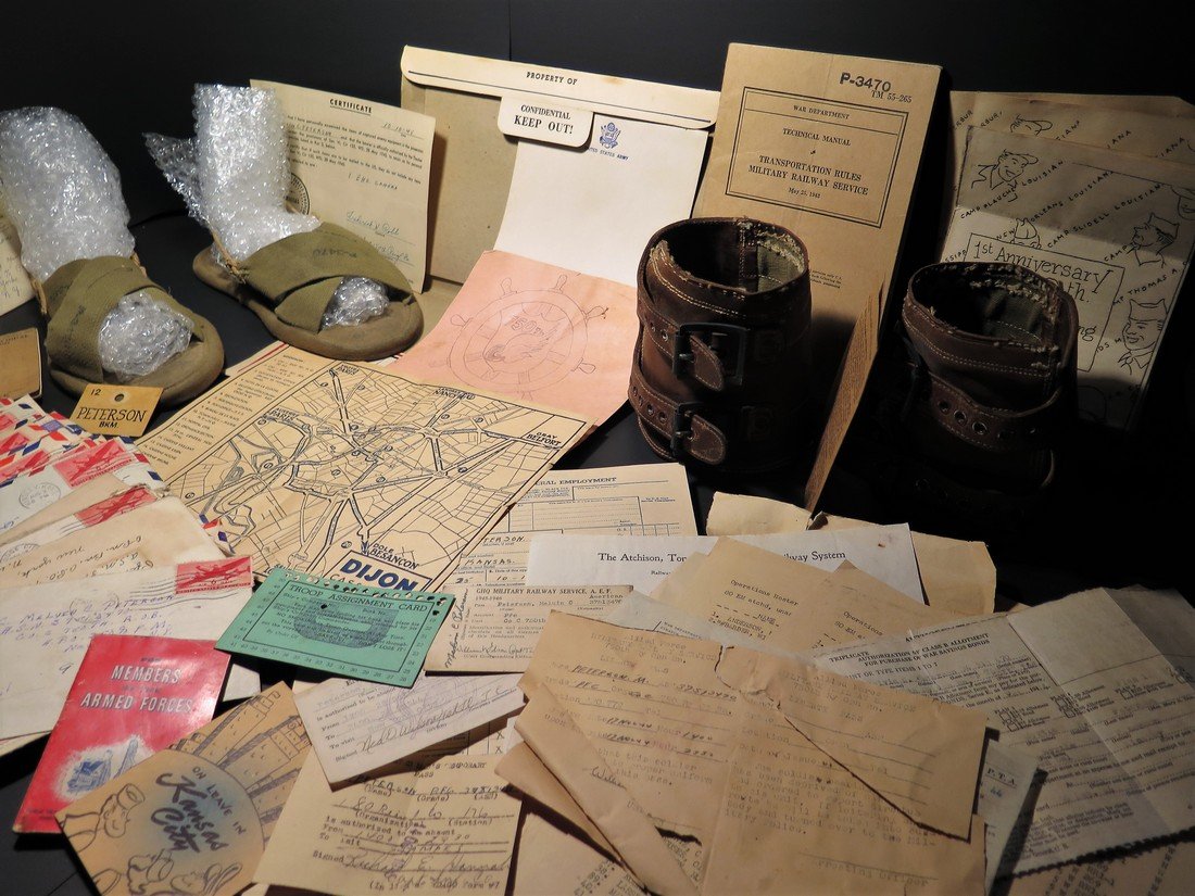 US Army Soldier Collection: This is a Large Lot Including Personal Items from the Gentleman that brought these phenomenal pieces back. PFC Melvin Peterson was a part of the 750th Railway Operations Battalion stationed in France 