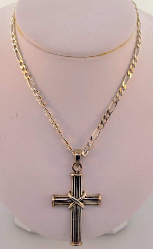 925 Sterling Silver Figaro Cross Necklace (1 of 3)