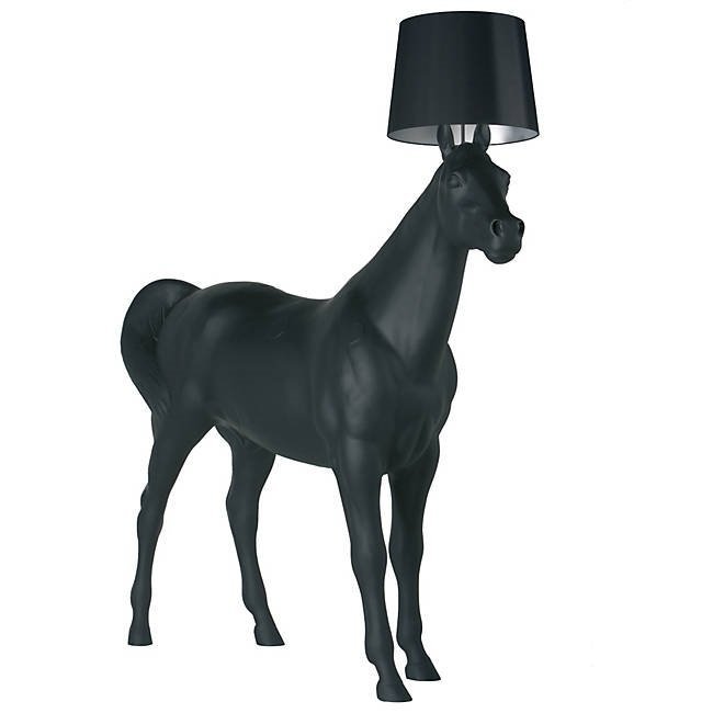 Horse Lamp By Front (2006) for Moooi: Horse Lamp By Front( 2006 ) for Moooi Black Horse Statue Lighting: One 60 Watt 120 Volt Type E26 Incandescent lamp (not included). Flared pvc/cotton laminate shade Black polyester base UL Listed Desig