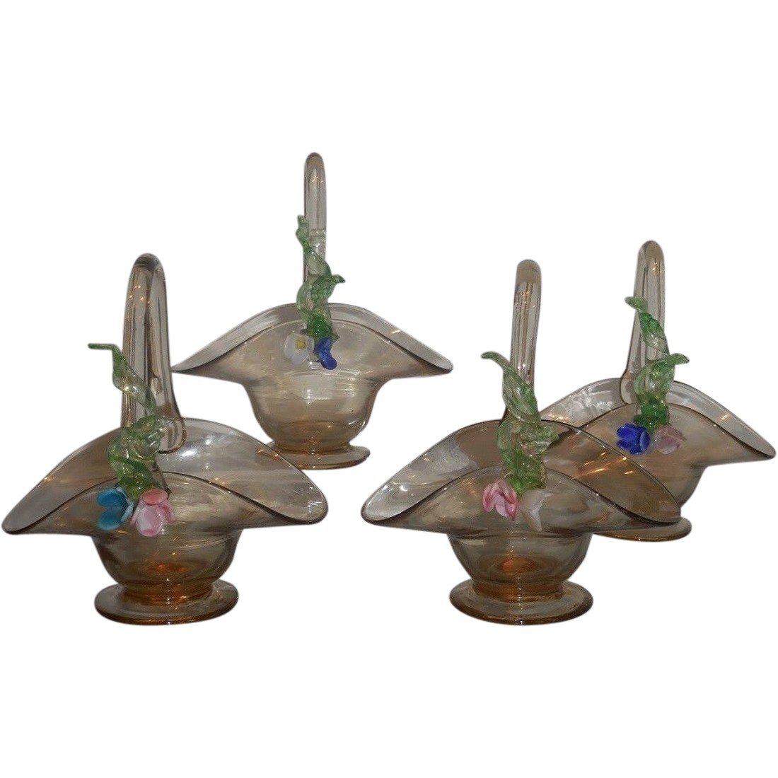 Set of 4 Antique Italian Amber Venetian Art Glass (1 of 5)