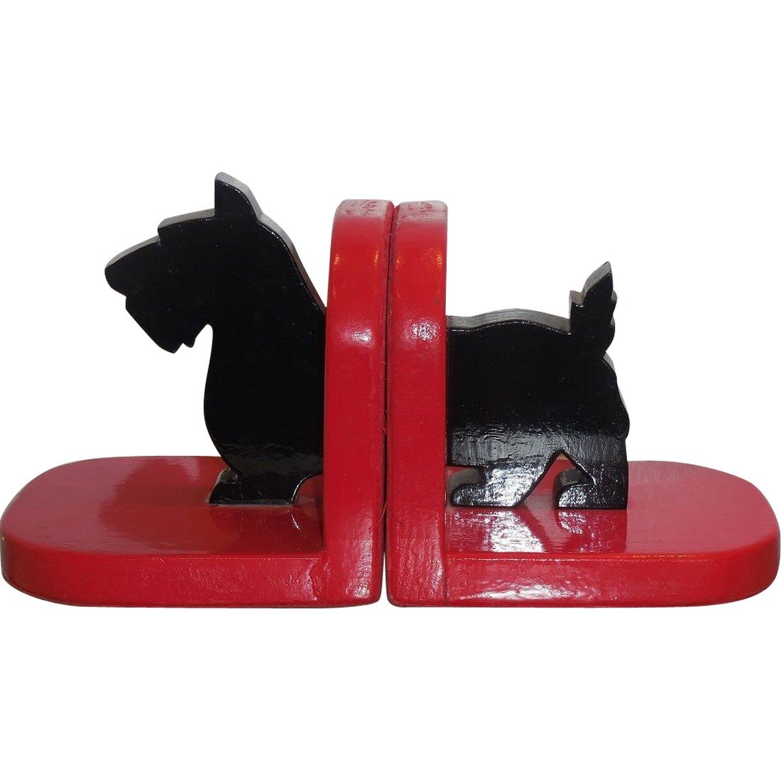 Antique Folk Art Painted Wood Cut Out Scotty Bookends (1 of 5)