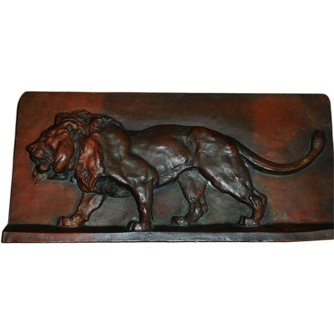 Big Antique French Bronze Lion Plaque by Barye (1 of 4)