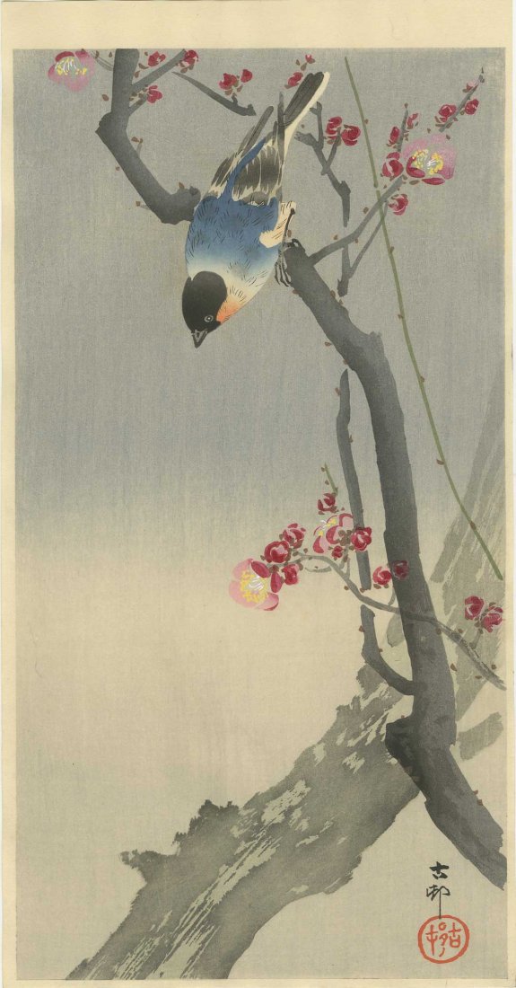 KOSON OHARA - Bullfinch on a Plum Tree 1930s (1 of 2)