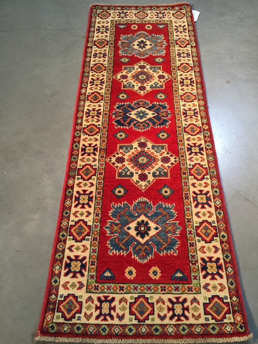 6 FT FINE HAND KNOTTED WOOL GEOMETRIC "KAZAK" RUNNER (1 of 6)