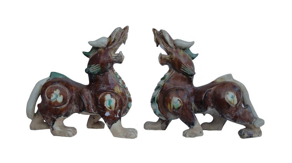 Chinese Ceramic Yellow Brown Fengshui Pixiu Figures (1 of 5)