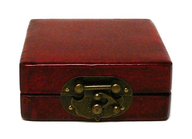 Lot Of 2 Chinese Red Leather Square Box Trinket Box, (1 of 5)