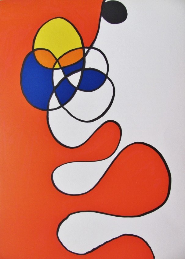 Calder, Alexander - Untitled - Color Lithograph: This Original lithograph was issued in 1968; Published by Mourlot for the deluxe art revue Derri_re le Miroir (issue No. 173) Sheet size 11 x 15 . Quite often these had either text or other images on 