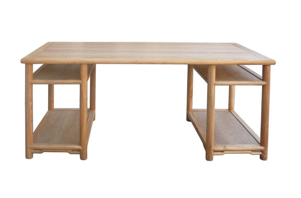 Long Natural Wood Painting Table Office Writing Desk: This is an oriental Chinese style painting or writing table. It has simple clean design and natural wood light color. It is a combination of two bases and a table top. Dimensions: w78.5"x d37.5"x h31.