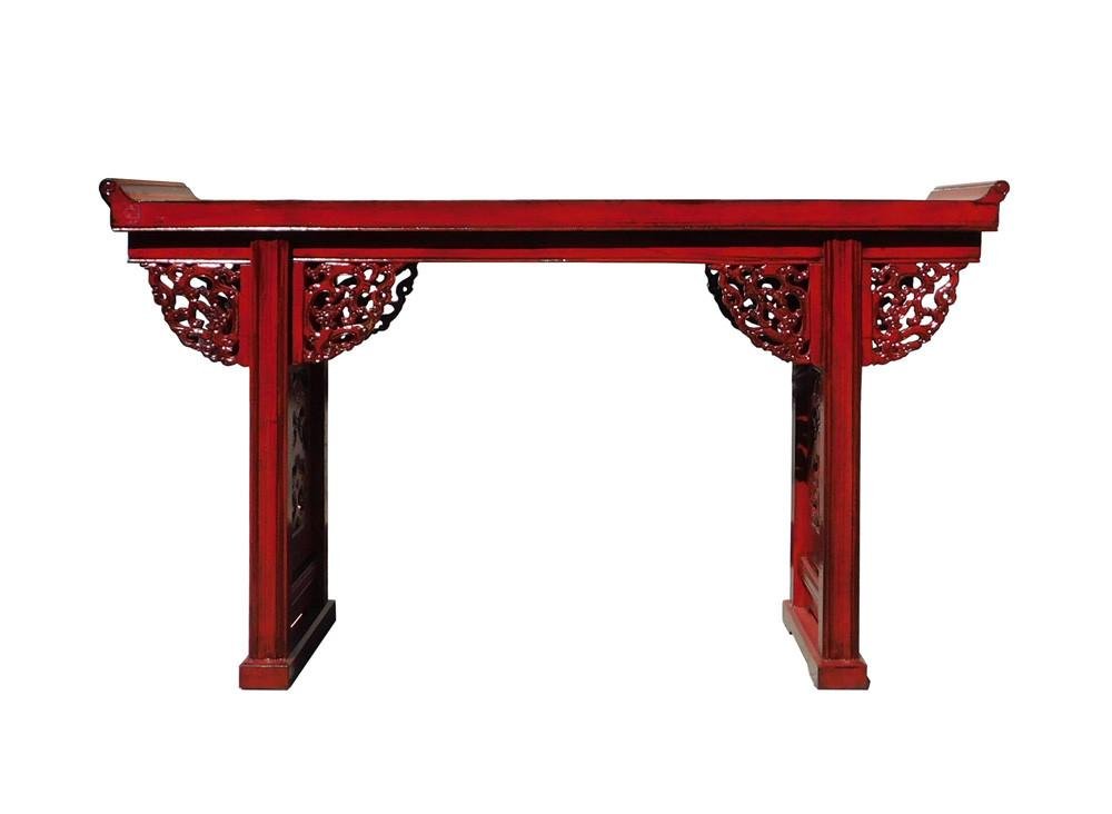 Chinese Red Lacquer Dragon Motif Apron Altar Console (1 of 6)