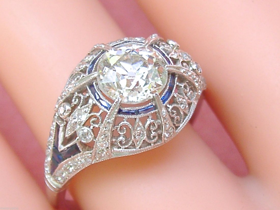 ANTIQUE EDWARDIAN DECO 1.7ct MINE DIAMOND SAPPHIRE (1 of 4)