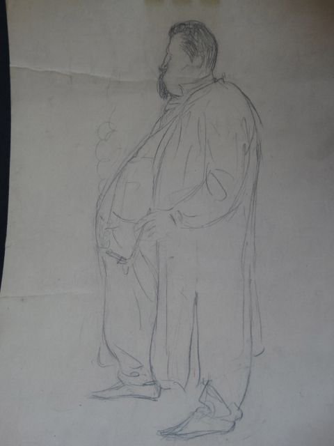 Ejnar Hansen Sketch of a Big Man: Ejnar Hansen pencil sketch of a big man, from his school period in Denmark. 1904. On paper, 9.5 x 12 No Reserve Buyer pays shipping. This item ships from Los Angeles, CA