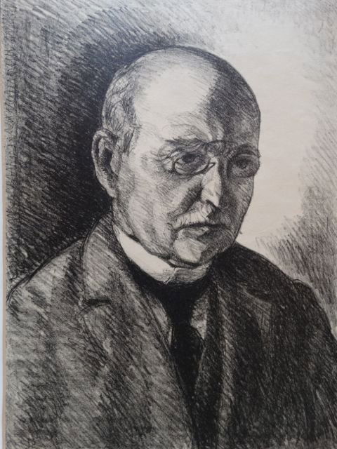 Ejnar Hansen, Portrait of his Father: Ejnar Hansen lithograph. Image is 10 x 14, with matte 18 x 22. Some of the strongest works in his oeuvre are the portraits of his family that he did throughout his life. These are people he knows inti