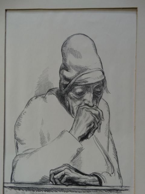 Ejnar Hansen “The Old Philosopher”: Ejnar Hansen lithograph of “The Old Philosopher” which is actually another portrait of Sadakichi Hartmann, in the same hat as his “Portrait of Sadakichi Hartmann” in the collection of the Los