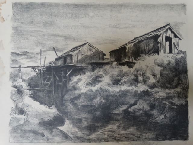 Ejnar Hansen, Deserted Cabins: Ejnar Hansen’s “Deserted Cabins.” Dated 1941, lithograph. Haunting image of a familiar Western U.S. theme. 18 x 14. Framed 26 x 22.5. No Reserve Buyer pays shipping. This item ships from Los Ang
