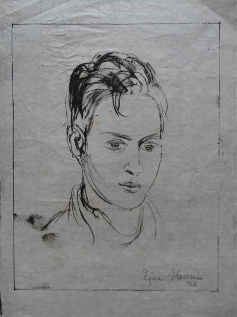 Ejnar Hansen, Portrait of a Young Man: Ejnar Hansen portrait of a young man on onionskin. Lithograph, dated 1033. 7 x 9. No Reserve Buyer pays shipping. This item ships from Los Angeles, CA