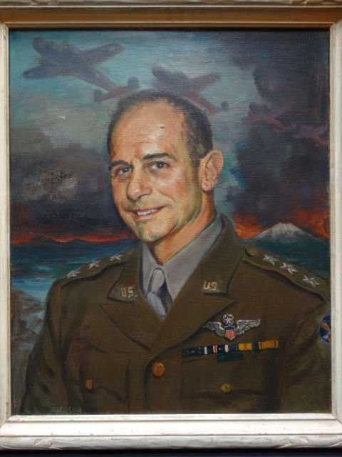 Ejnar Hansen Portrait of General James H. Doolittle: Ejnar Hansen portrait of General Jimmy Doolittle, 29.5x x 35h in frame, Image is 24w x 30h.American aviator and army general Jimmy Doolittle led an air raid on Tokyo and other Japanese cities four mon