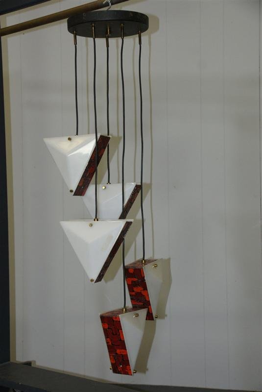 Esperia Chandelier: Vintage Esperia Chandelier plexi Shades Height: 40" / 101.6cm Diameter: 14" / 35.56cm Shipping Domestic: Shipping rates are determind by destination. International: Foreign shipping rates are determin