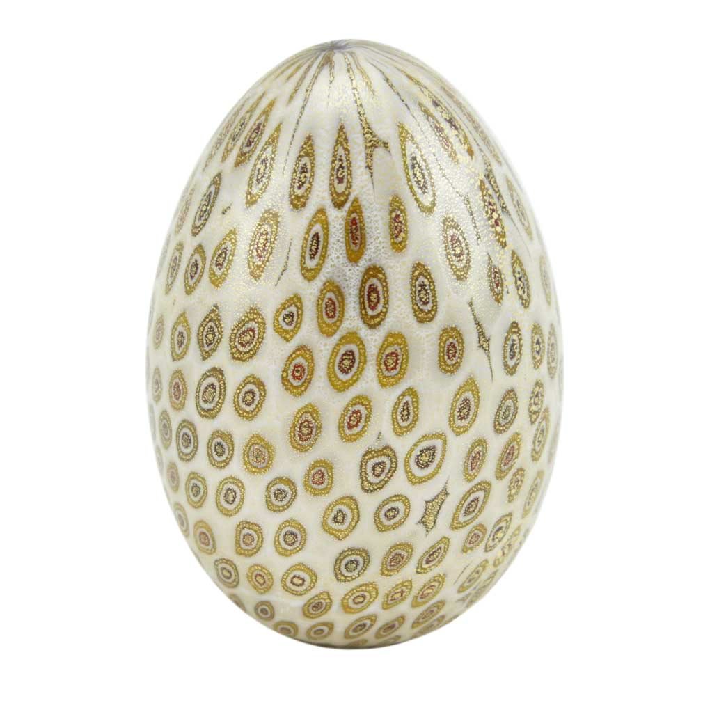 Millefiori Murano Glass Egg - Golden Cream: This gorgeous Murano Glass Egg paperweight figurine was crafted in the famed workshops of Murano Island in Venice, Italy using world-renown Millefiori technique. The Venetian masters with decades of e