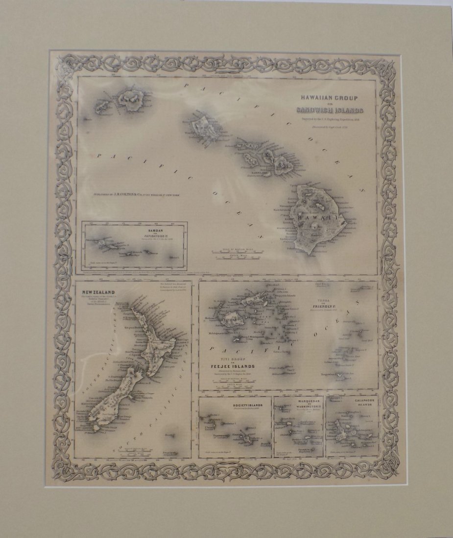 Map of Hawaii and New Zealand by Colton, 1855 (1 of 6)