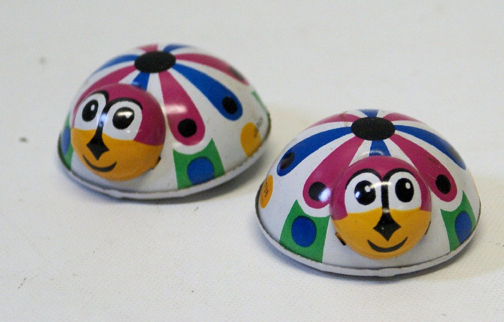 Set of 2 Vintage Tin Friction Ladybug Toys (1 of 1)